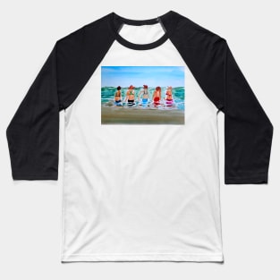 Girls at Beach Watercolor Painting Baseball T-Shirt